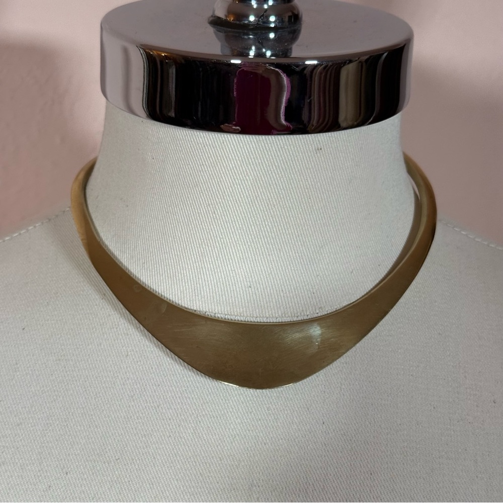 VIntage 1960 '70 MCM Modernist deco gold Brass Minimalist Choker Collar Necklace - Picture 7 of 17